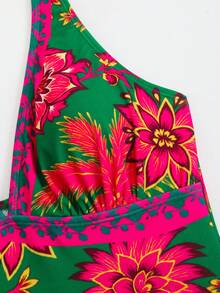 Swim Oasis Women's Summer Vacation Casual Beach Wear Tropical Floral Print One-Piece Swimsuit Bikini With Adjustable Shoulder Strap & Skirt, High-End Fashion Swimsuit Set - Multicolor - View 7