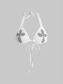 ROMWE Gothic Cross Triangle Bralette With Halter For Women - Multicolor - View 1