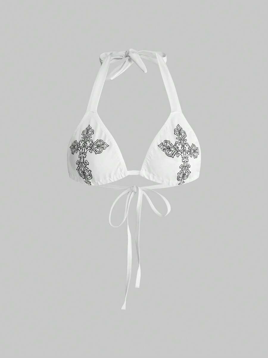ROMWE Gothic Cross Triangle Bralette With Halter For Women - Multicolor - View 1