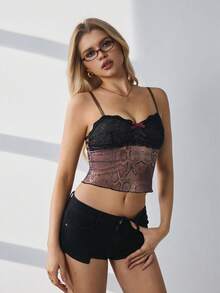 SHEIN ملابس علوية كاجوال يومي للنساء مزين بالفيونكة والدانتيل - أرجواني مغبر - مشاهدة 4