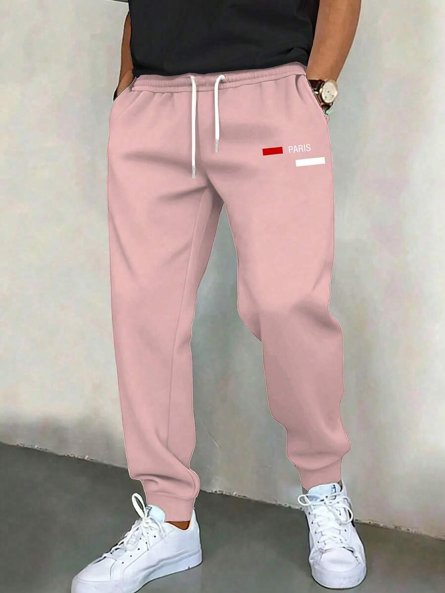 Manfinity Homme Men's Casual Sports Printed Drawstring Sweatpants - Pink - View 1