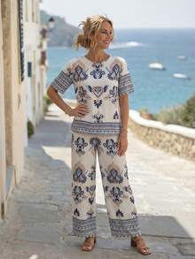EMERY ROSE Women's Casual Vacation Printed Top & Pants 2 Pieces Set - Multicolor - View 6