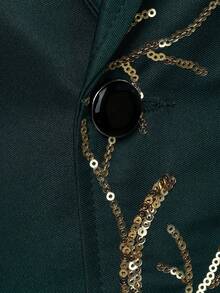 Manfinity Bizformal Bộ vest nam thời trang thêu sequin, kiểu dáng đơn giản, gồm áo khoác và quần, thích hợp cho tiệc tùng và biểu diễn. - màu xanh lá - Xem 6