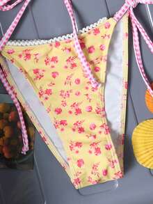 Swim Mod Bộ bikini hai mảnh màu vàng in họa tiết, kiểu yếm, cúp ngực tam giác, thích hợp cho nữ, đi biển, nghỉ mát. - Nhiều màu - Xem 6