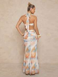 Lumalex Women's Beige Summer Casual Holiday Vacation Fish Tail Bodycon Dress, Elegant Wrap Asymmetric Flounce High Waist Boho Richly Layered Banquet Dress - Multicolor - View 3