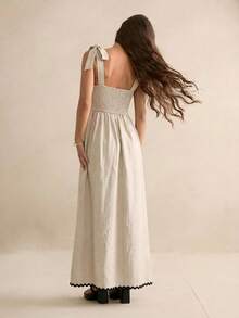 SHEIN Tall Đầm midi không tay phối màu dành cho nữ, kiểu dáng thanh lịch, thích hợp cho kỳ nghỉ hè hoặc đi nghỉ mát. - Màu Khaki - Xem 6