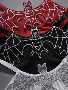 3pcs Women's Panties Set, Black/Red/White Bat Embroidery Thong: Cute Pattern + Thin Strap Design, Stylish Personality Attractive Lingerie Set For Petite Ladies (3pcs) - Multicolor - View 6