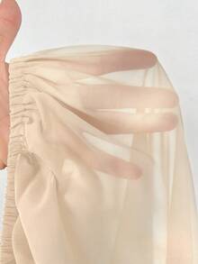Maweii Plus Size Solid Color Turtleneck Lantern Sleeve Fashionable Cropped Shirt - Apricot - View 6