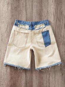 Manfinity Joysei Manfinity Streetrush Men's Contrast Color Fringe Casual Denim Shorts - Khaki - View 2