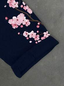 Manfinity EMRG Quần nỉ nam in chữ và hoa, cạp chun, kiểu dáng thường ngày, có dây rút. - Xanh đậm - Xem 7