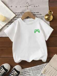 Young Boys' Colorful Print Casual Short Sleeve Round Neck T-Shirt, Summer - White - View 2