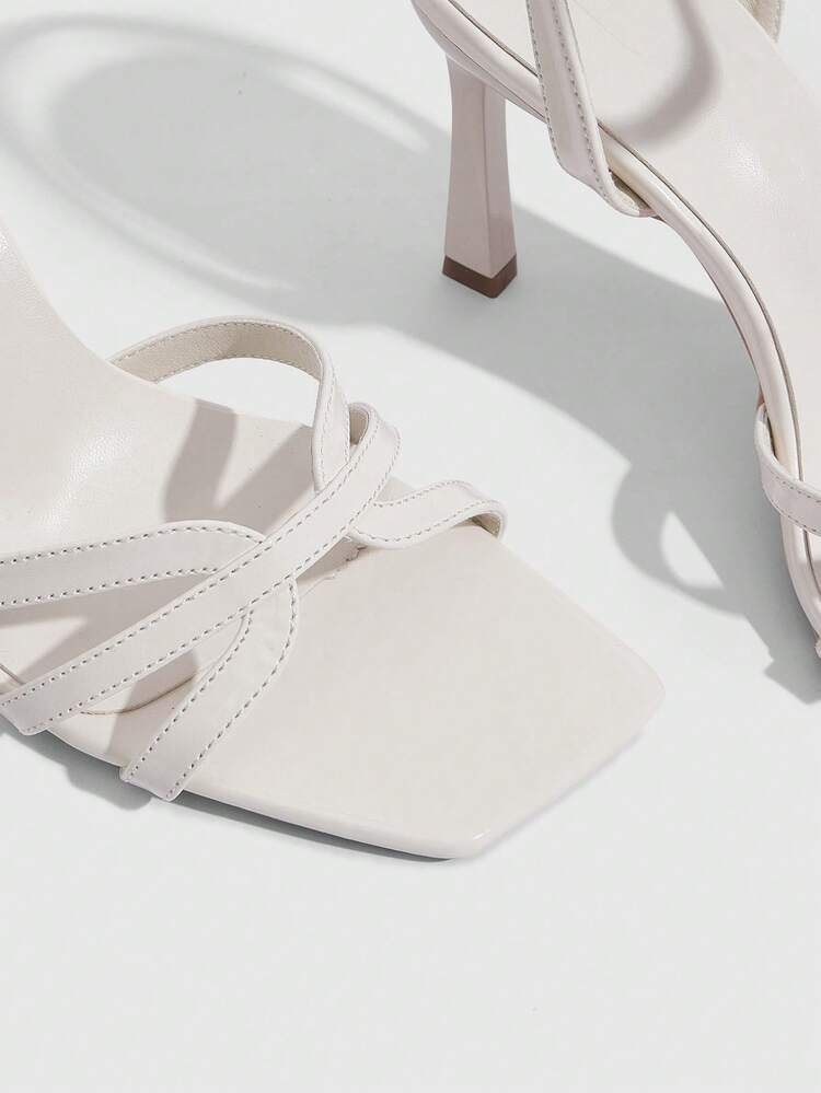 CUCCOO SZL Women Shoes Spring And Summer New Beige Mirror Cross Strap Ankle Strap Women's High-Heeled Sandals Fashionable Comfortable Versatile Sexy Party Women's Sandals Women's Shoes