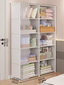 1 Small To Medium-Sized, Multi-Functional Cube Bookshelf/Wardrobe, 31.5 Inches Wide / 15.7 Inches Wide, Freestanding Display Floor-Standing Assembled Storage Shelf With Curtain, Bookshelf, Perfect For Bedroom Or Living Room Furniture, Ideal For Christmas Or Thanksgiving. - White - View 12
