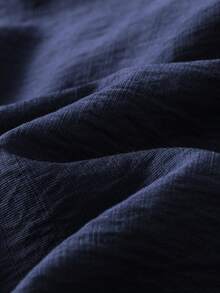 Franclia 女士亚麻混纺五分袖刺绣衬衫，新款春夏高端薄款休闲套头衫，时尚百搭度假上衣 - 藏蓝色 - 查看 4