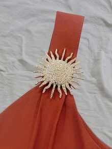 Vaclyn Women's Metal Sun Decor Loose Casual Vacation Dress - Red - View 5