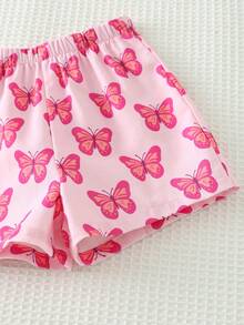 Cozy Pixies Baby Girl Butterfly Pattern Square Neck Sleeveless Top And Elastic Waist Shorts 2 Pieces Set - Pink - View 8