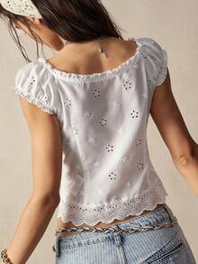 Bohemela Bohemian Women's White Summer Boho Top,Retro Lace Patchwork Embroidered Music Festival Style,Holiday Tea Party Y2K Western Casual Textured Outfits - White - View 8