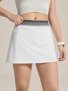 Exploreva Falda pantalón casual de mujer con diseño de patchwork, versátil para uso diario y actividades al aire libre - Blanco - Ver 5