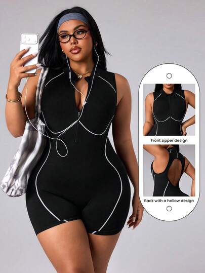 Rhythm Era Mono sin mangas sin costuras negro y blanco con espalda descubierta y calado para mujer de talla grande, para ejercicio al aire libre, deportes, fitness, running y yoga