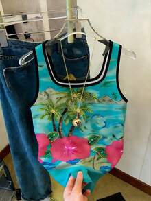 Resyla Áo tank top ôm sát không tay phối màu tương phản dành cho nữ, mùa hè - Nhiều màu - Xem 3