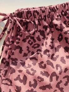 SHEIN EZwear Quần ống rộng nữ màu hồng in họa tiết da báo, cạp chun, kiểu dáng thường ngày. - Hồng - Xem 3