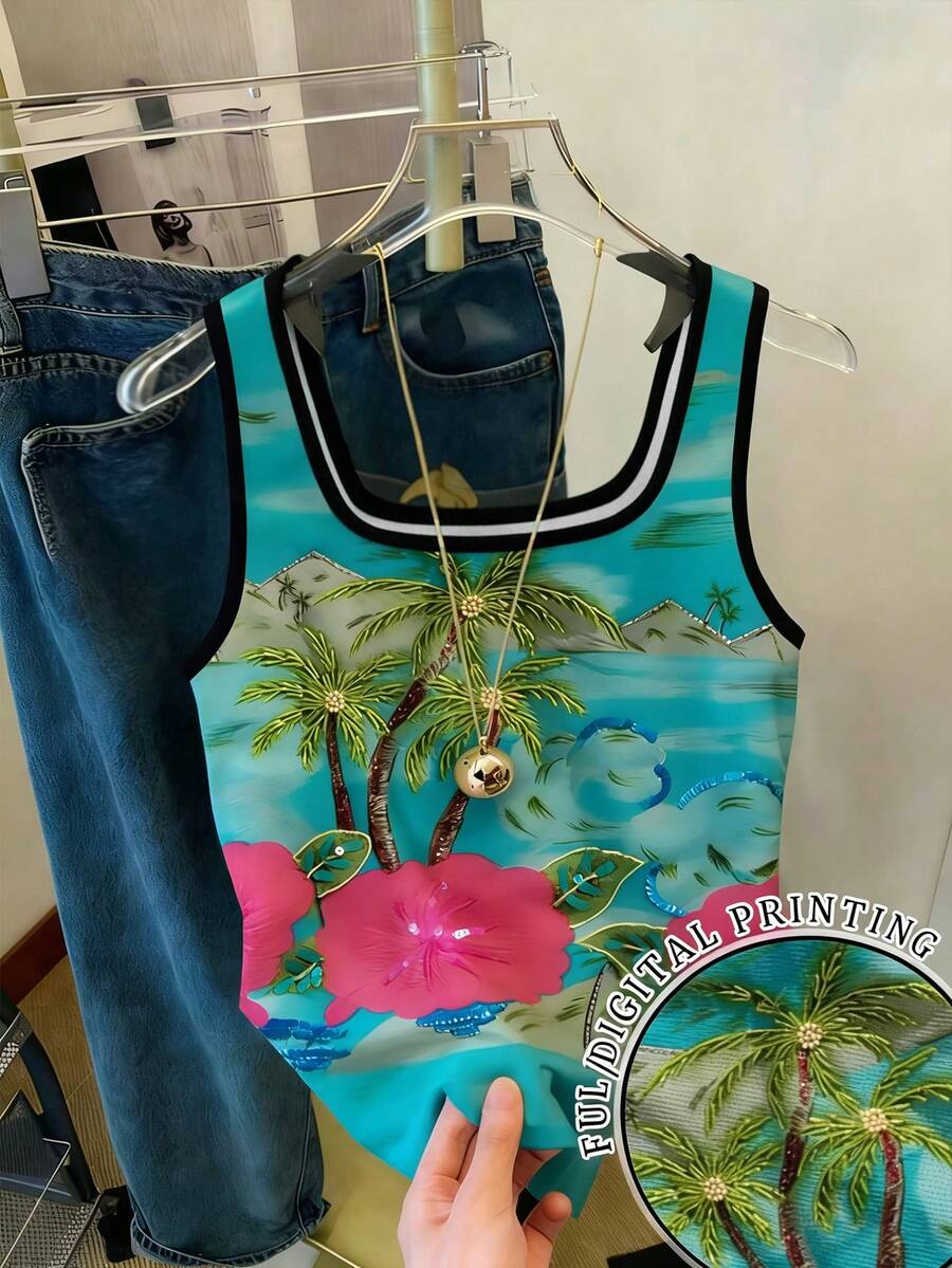 Resyla Áo tank top ôm sát không tay phối màu tương phản dành cho nữ, mùa hè - Nhiều màu - Xem 1