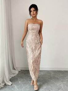 Elenzga 2025 Spring/Summer High-End Minimalist Blue Strapless White Shawl Collar Dress - Pink - View 6