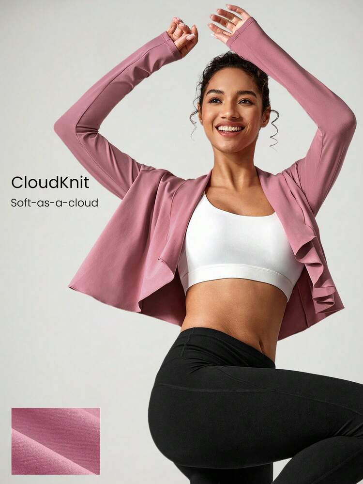 Cloudknit Atmungsaktive Langärmelige Schaukel Kragen Gewickelt Jacke, Alltag Freizeit