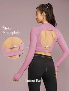 GLOWMODE FeatherFit™ Back to Me Cut-Out Mock Neck Top With Nameplate - Pink - View 3