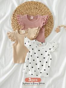 Cozy Pixies 3pcs Baby Girl Heart Pattern Knit Soft Crew Neck Long Sleeve Pullover Top Set - Pink - View 6