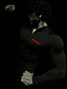 RISE LYT Men's Letter Print Casual Versatile Daily Wear & Sports Long Sleeve T-Shirt - Black - View 3