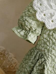 女童甜美公主风刺绣荷叶边领长袖花瓣袖提花面料时尚连衣裙，适合派对、生日、节日、所有季节 - 綠色 - 查看 6