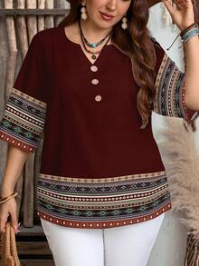 EMERY ROSE Camisa de mujer de manga corta con estampado retro - Multicolor - Ver 3