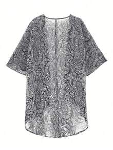 EMERY ROSE Plus Size Women Allover Print Casual Versatile Daily Wear Button-Down Shirt - Grey - View 2