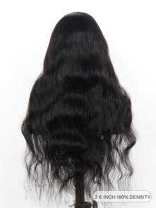 波浪卷蕾丝前额假发，真人发丝，预先拔毛，带婴儿绒毛，180密度，女士真人发假发，4x4透明蕾丝前额假发，自然发际线 - Natural Black - 查看 2