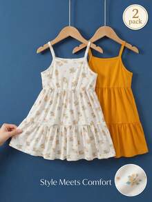 女婴荷叶边下摆休闲吊带连衣裙 - 彩色 - 查看 10