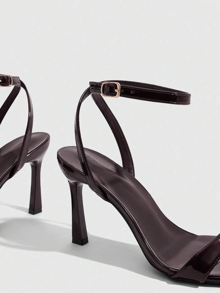 CUCCOO SZL Women Shoes Spring And Summer New Brown Mirror Ankle Strap Women's High Heel Sandals Stylish Simple Comfortable Versatile Sexy Party Banquet Women's Sandals Prom Heels