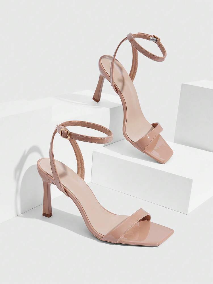 CUCCOO SZL Women Shoes Spring And Summer New Apricot Mirror Ankle Strap Women's High Heel Sandals Stylish Simple Comfortable Versatile Sexy Party Banquet Women's Sandals Prom Heels