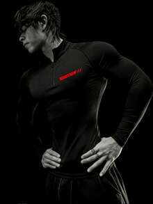 RISE LYT Men's Letter Print Casual Versatile Daily Wear & Sports Long Sleeve T-Shirt - Black - View 1