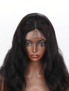 波浪卷蕾丝前额假发，真人发丝，预先拔毛，带婴儿绒毛，180密度，女士真人发假发，4x4透明蕾丝前额假发，自然发际线 - Natural Black - 查看 3