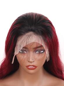 13x4 波浪卷蕾丝前假发，真人发，预先拔毛，1B 酒红色蕾丝前假发，真人发，带婴儿发，1B/99J，180 密度 - S1B/99J - 查看 3