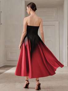 Anewsta Fashionable New Ombre Strapless Dress, Waist Cinching Slimming Cocktail Dress For Women - Red - View 7