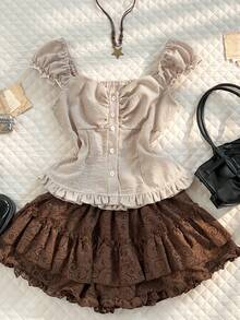 Glimmora 女士时尚条纹褶皱露胸上衣，夏季 - 粉色 - 查看 1