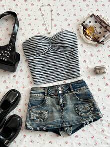 Glimmora Retro Striped Bandeau Sexy Beach Vacation - Multicolor - View 3