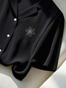 GlowEve CURVE Chemise décontractée à manches courtes, col rabattu, couleur unie pour femmes en été - Noir - Voir 3