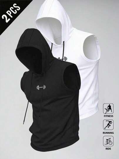 Manfinity Sport Corelite 2pcs Men's Casual Printed Drawstring Hooded Sleeveless T-Shirt