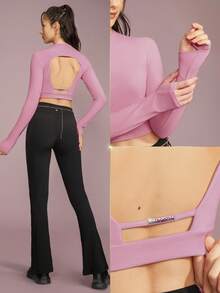 GLOWMODE FeatherFit™ Back to Me Cut-Out Mock Neck Top With Nameplate - Pink - View 6