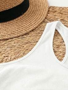 EMERY ROSE Women's Casual Denim Effect Heart Shaped Strap Tank Top, Slightly Sheer Summer Back To School, Casual - White - View 5