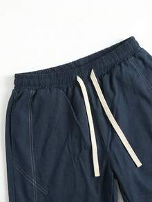 VIVINTIMO Pantalones casuales para hombres con bolsillos, cintura elástica con cordón, corte holgado - Azul Marino - Ver 4