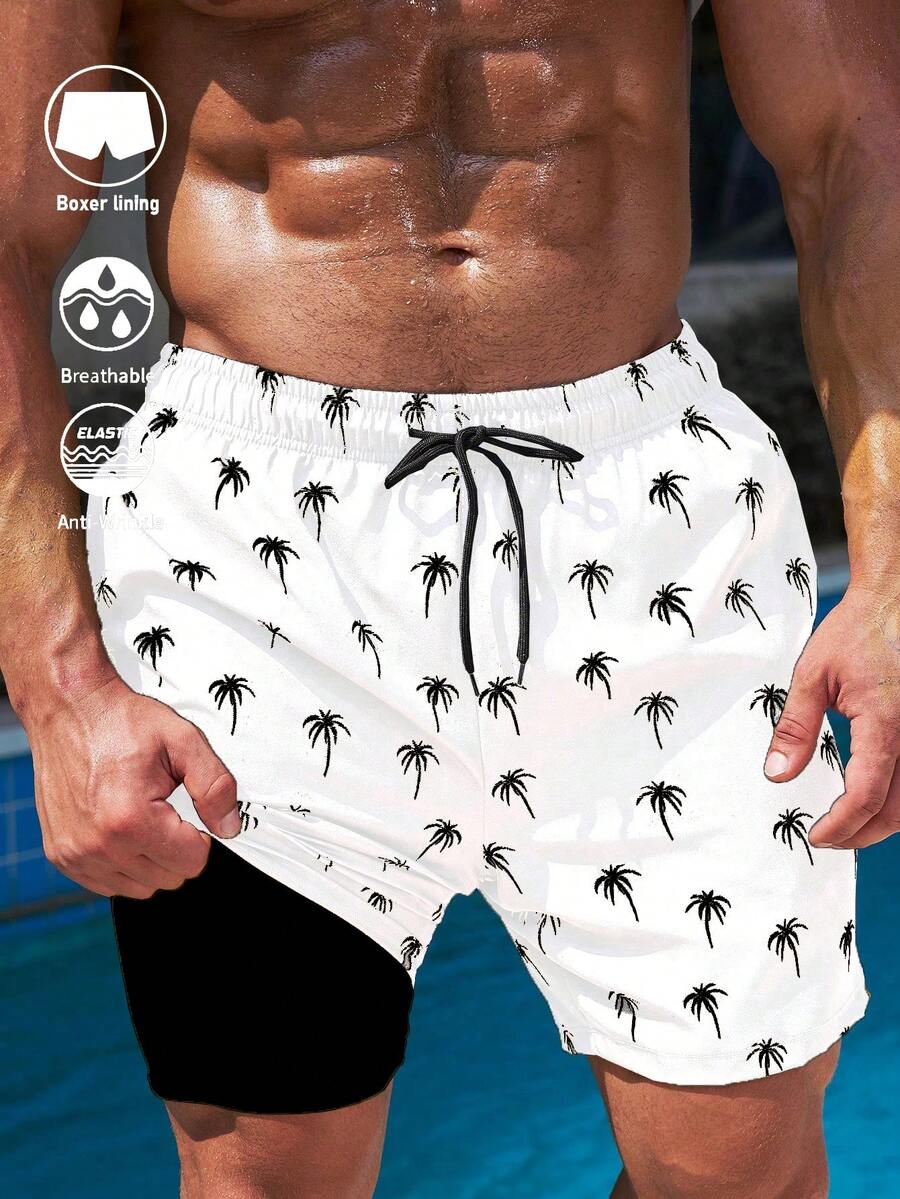 CoralVoy Quần short nam dáng rộng, có dây rút, in họa tiết toàn thân, thích hợp mặc đi biển mùa hè. - Nhiều màu - Xem 1
